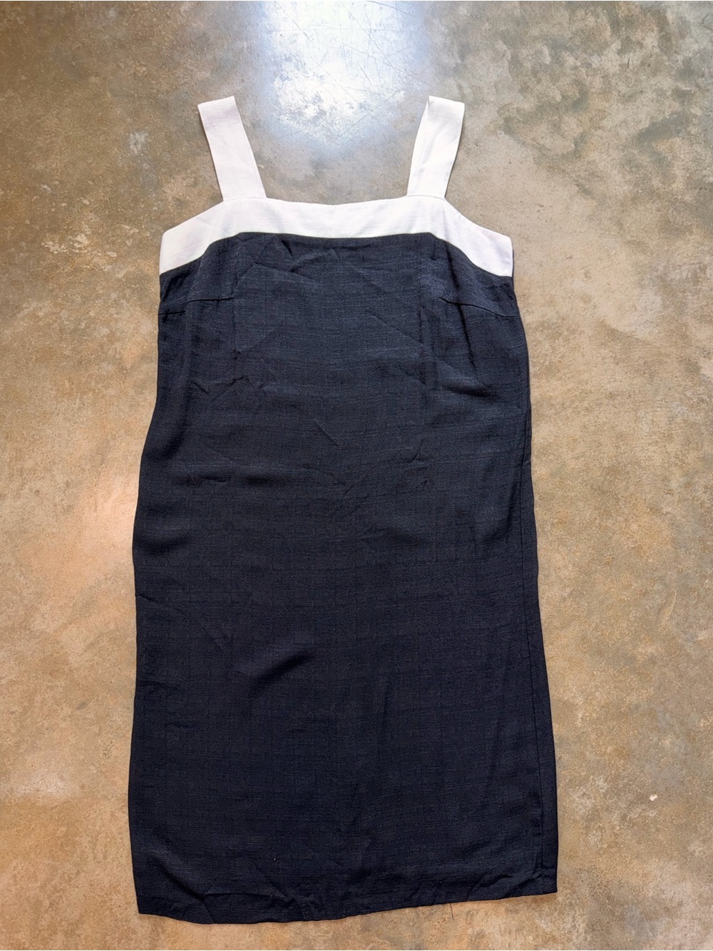Black & White Linen Dress M Vintage Summer Office Classic Minimalist